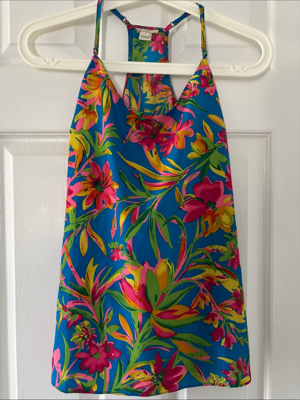 J. Crew Blue Tropical Floral Camisole with Pink and Yellow Accents